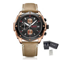 MEGIR 2074 Men's Chronograph Watch – Genuine Leather Strap, Quartz Movement, 30M Water Resistant