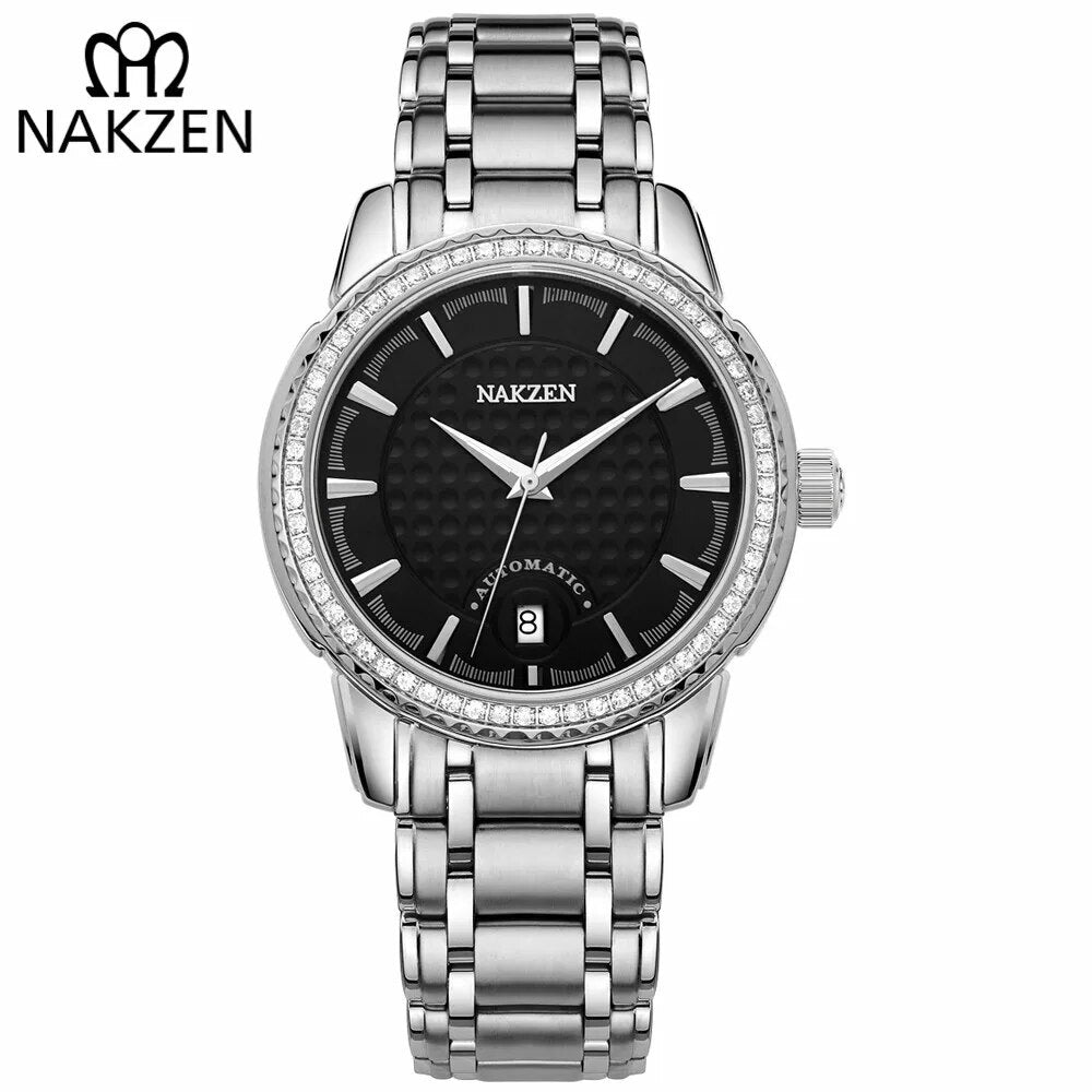 NAKZEN Men's Automatic Mechanical Watch – Miyota 8215 Movement, Diamond Bezel & Sapphire Crystal