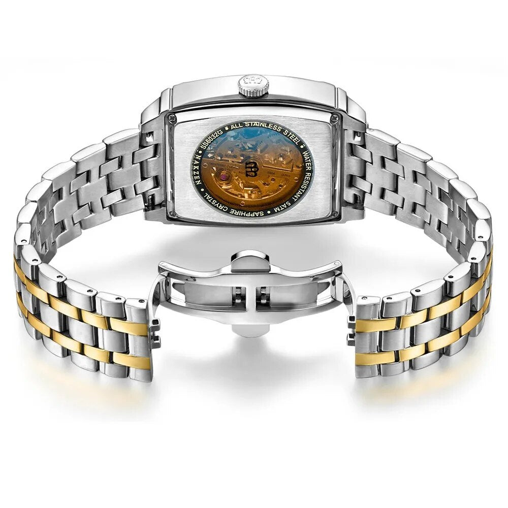 NAKZEN Rectangle Tourbillon Skeleton Automatic Mechanical Watch for Men