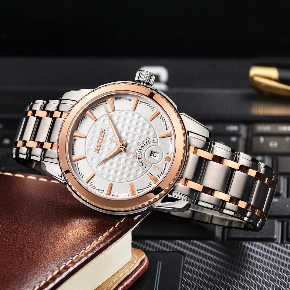 NAKZEN Men's Automatic Mechanical Watch – Miyota 8215 Movement, Sapphire Crystal, Diamond Dial, Waterproof
