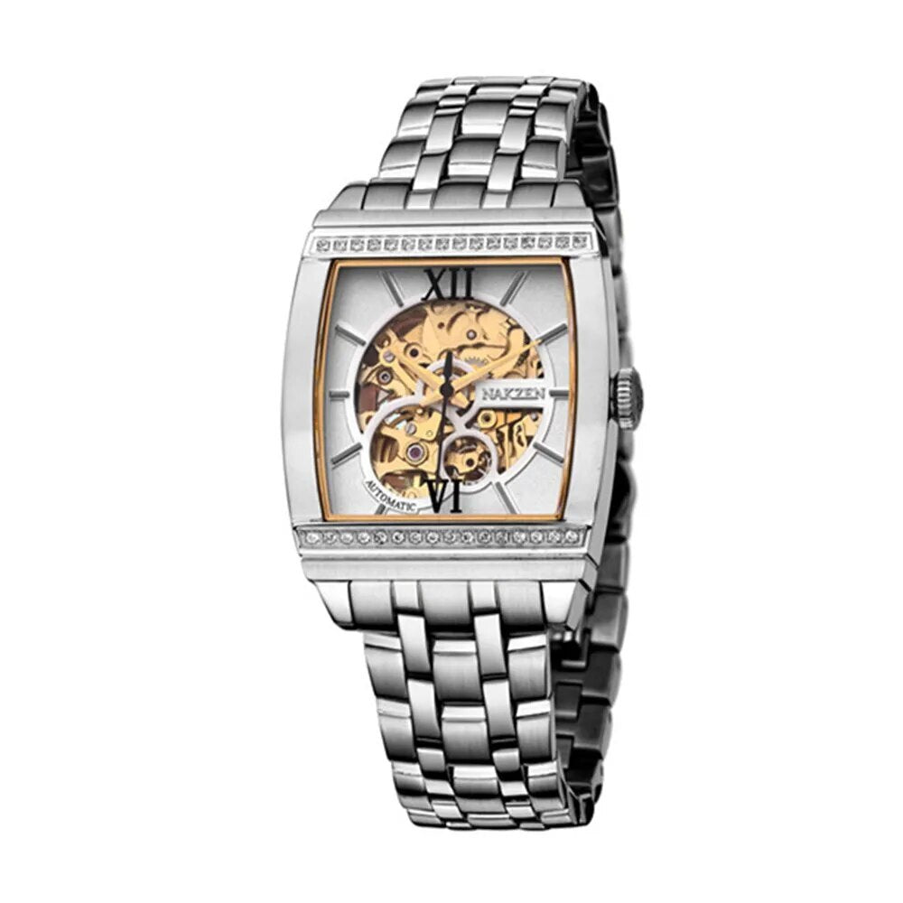 NAKZEN Rectangle Tourbillon Skeleton Automatic Mechanical Watch for Men