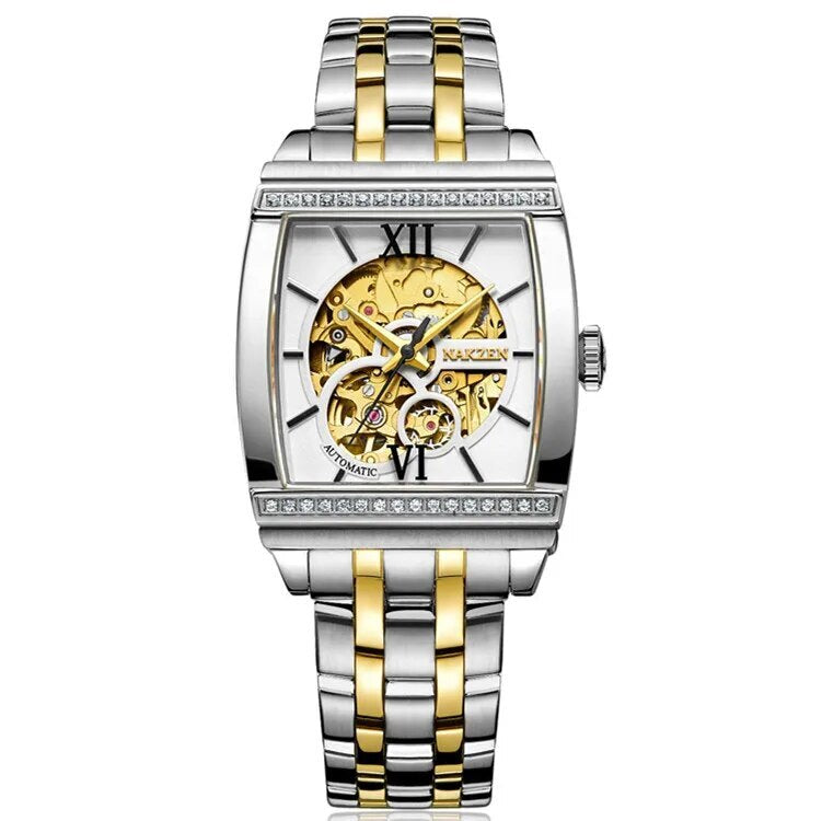 NAKZEN Rectangle Tourbillon Skeleton Automatic Mechanical Watch for Men
