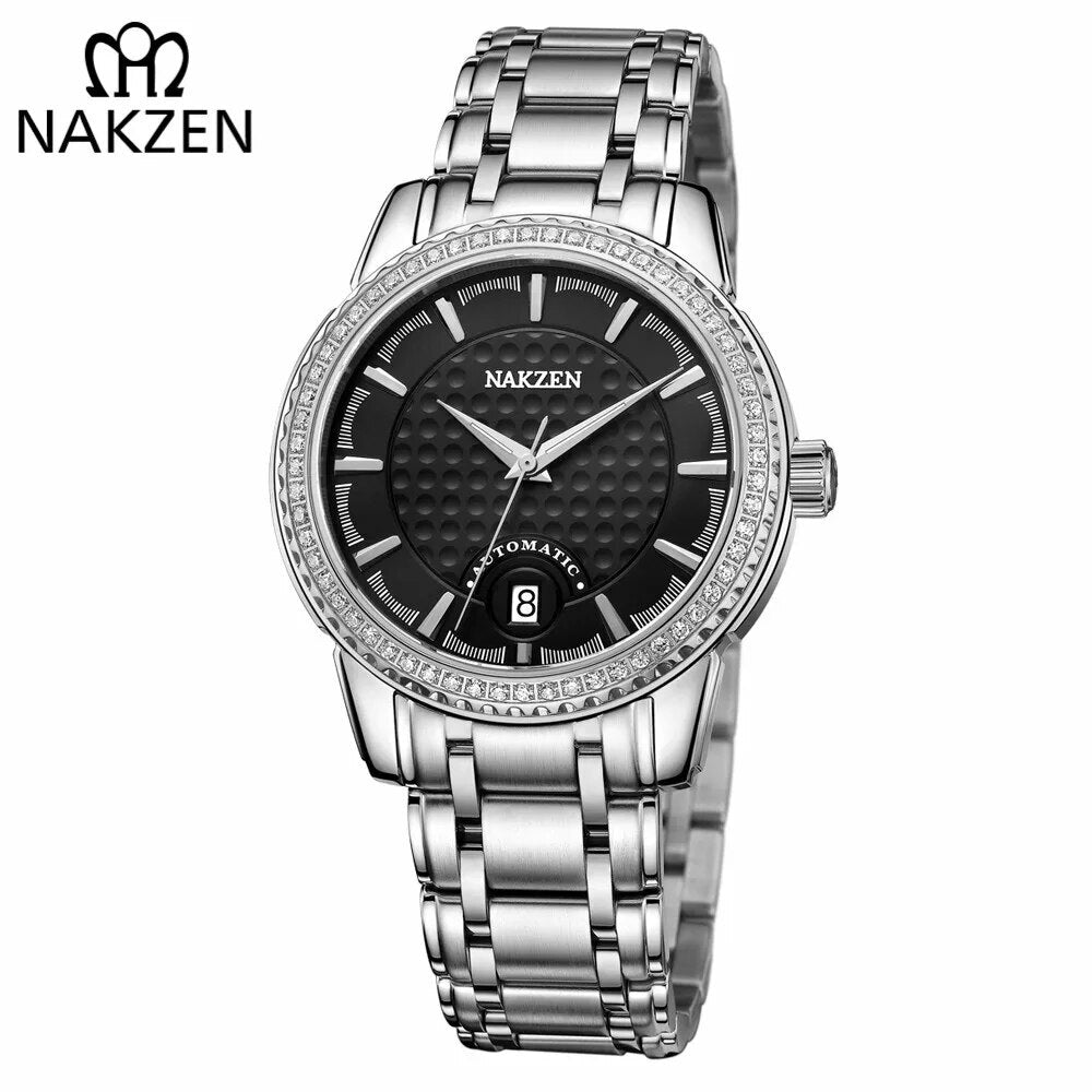 NAKZEN Men's Automatic Mechanical Watch – Miyota 8215 Movement, Diamond Bezel & Sapphire Crystal