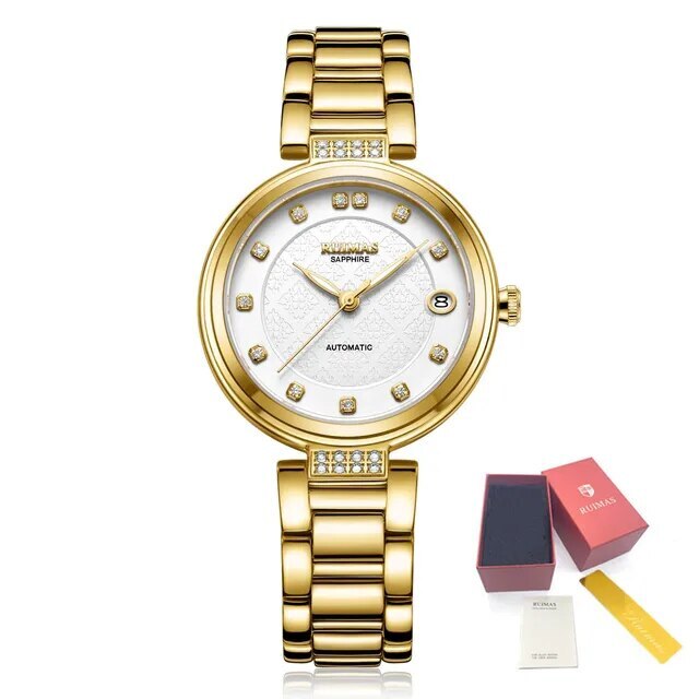 RUIMAS Women's Automatic Mechanical Watch – Stainless Steel Strap, Date Display