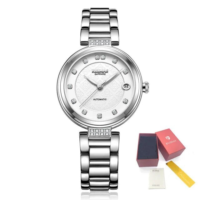 RUIMAS Women's Automatic Mechanical Watch – Stainless Steel Strap, Date Display