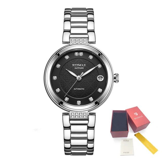 RUIMAS Women's Automatic Mechanical Watch – Stainless Steel Strap, Date Display