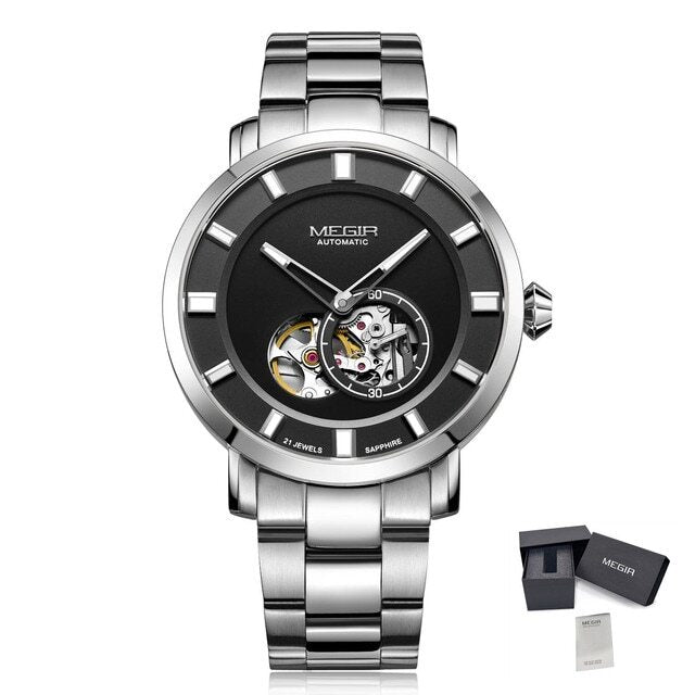 Megir Men's Hollow Automatic Mechanical Watch – Stainless Steel, Waterproof