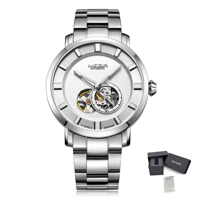Megir Men's Hollow Automatic Mechanical Watch – Stainless Steel, Waterproof