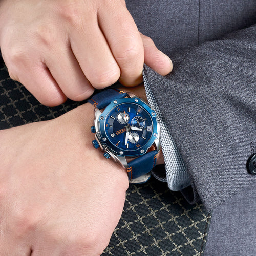 MEGIR 2074 Men's Chronograph Watch – Genuine Leather Strap, Quartz Movement, 30M Water Resistant