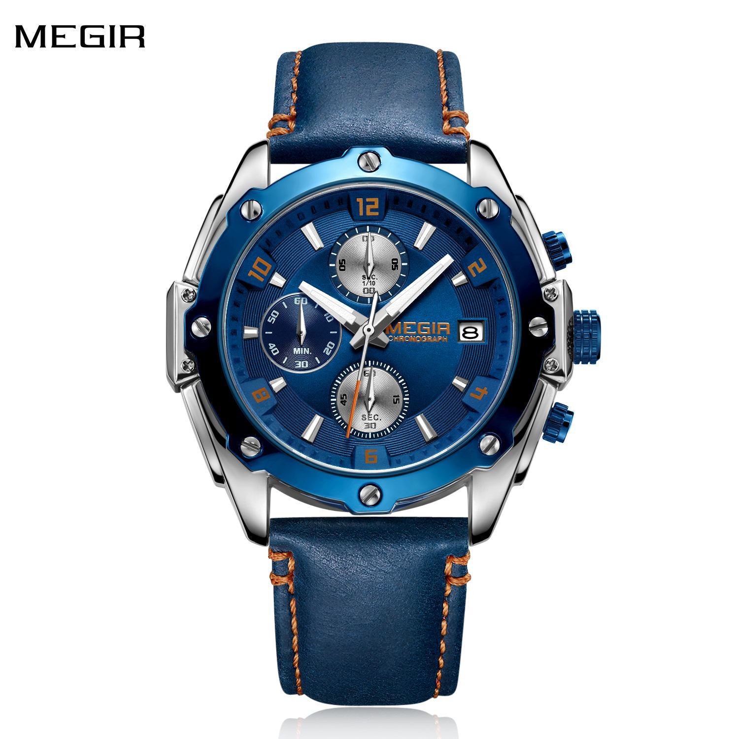 MEGIR 2074 Men's Chronograph Watch – Genuine Leather Strap, Quartz Movement, 30M Water Resistant