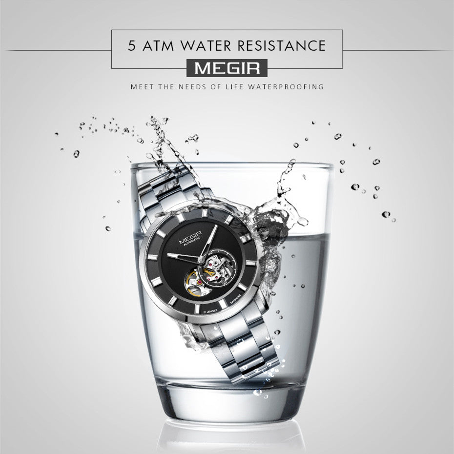 Megir Men's Hollow Automatic Mechanical Watch – Stainless Steel, Waterproof