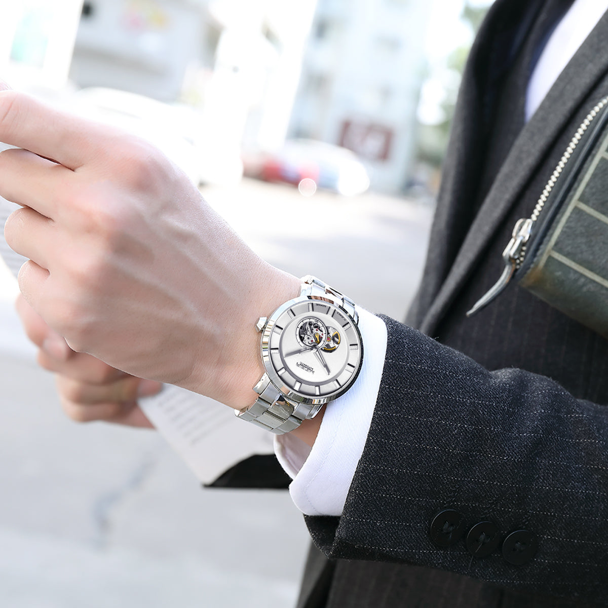 Megir Men's Hollow Automatic Mechanical Watch – Stainless Steel, Waterproof