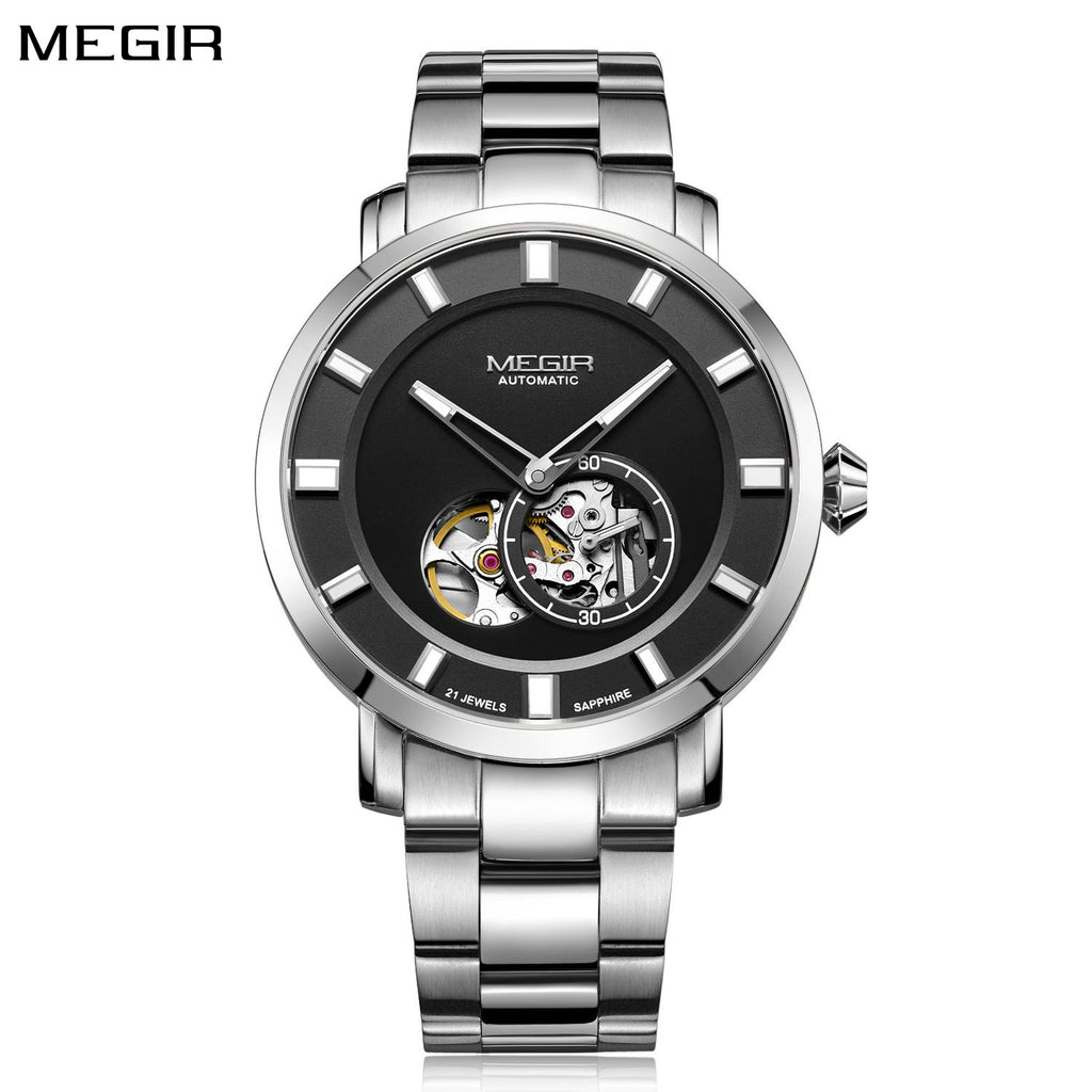 Megir Men's Hollow Automatic Mechanical Watch – Stainless Steel, Waterproof