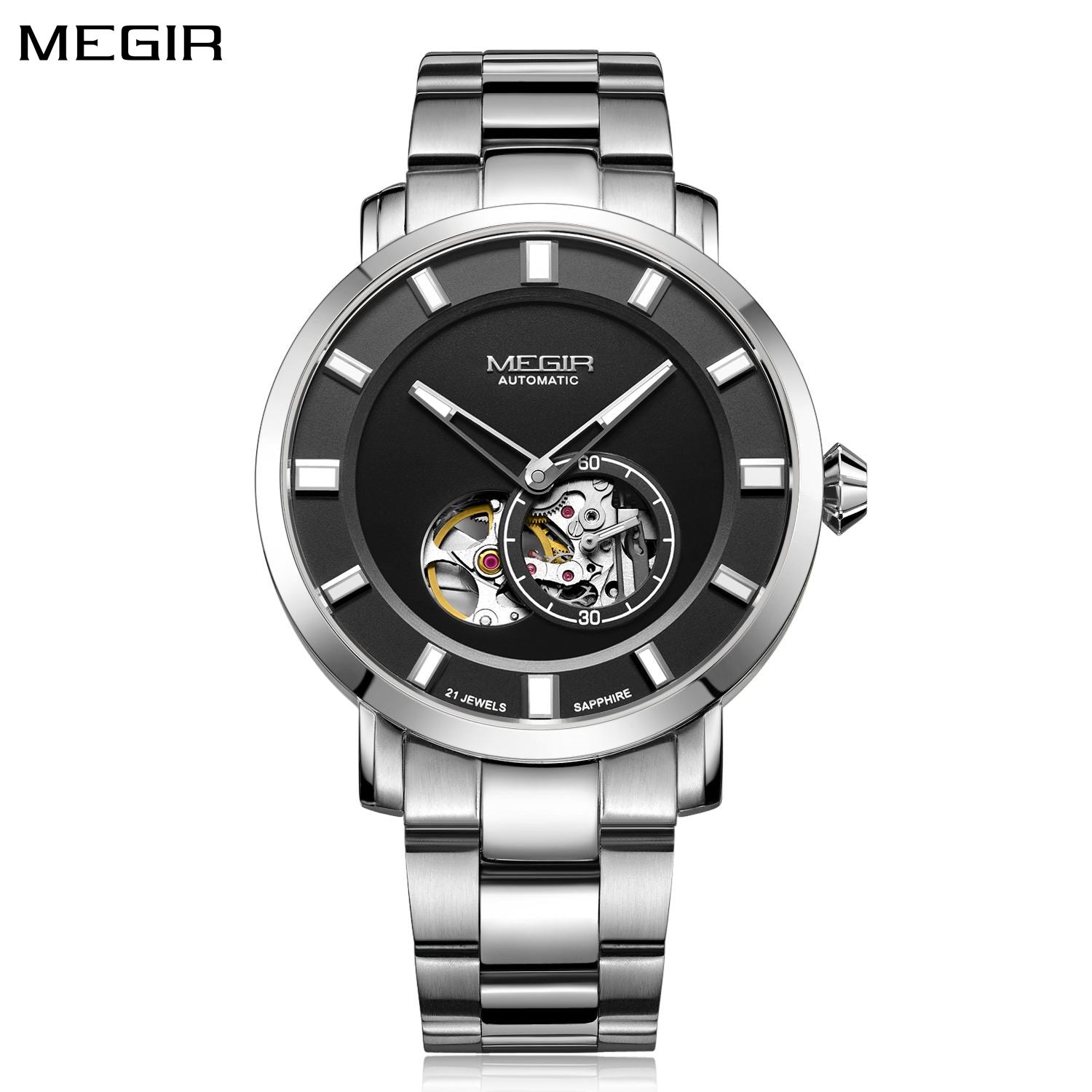 Megir Men's Hollow Automatic Mechanical Watch – Stainless Steel, Waterproof