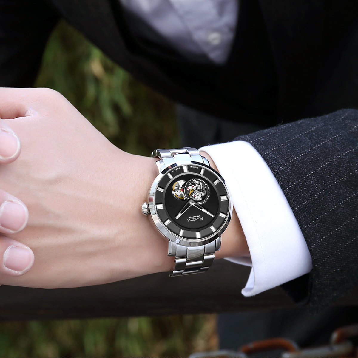 Megir Men's Hollow Automatic Mechanical Watch – Stainless Steel, Waterproof