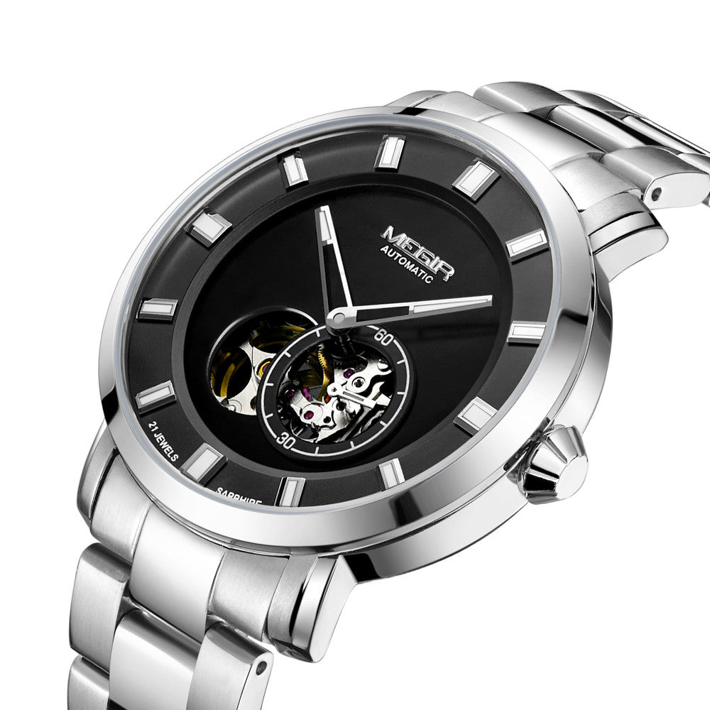 Megir Men's Hollow Automatic Mechanical Watch – Stainless Steel, Waterproof