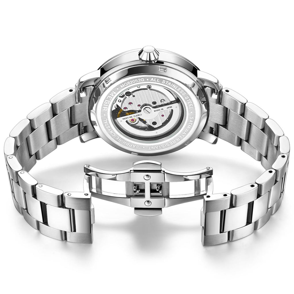 Megir Men's Hollow Automatic Mechanical Watch – Stainless Steel, Waterproof