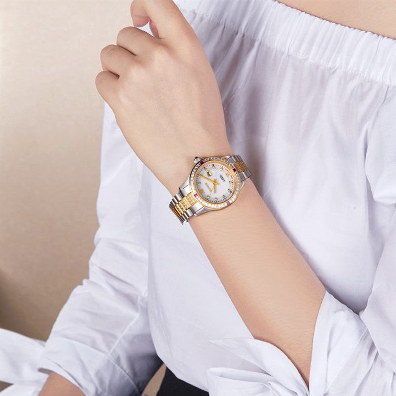 RUIMAS Women's Sapphire Automatic Mechanical Watch – Luxury Steel Bracelet with Crystal Bezel