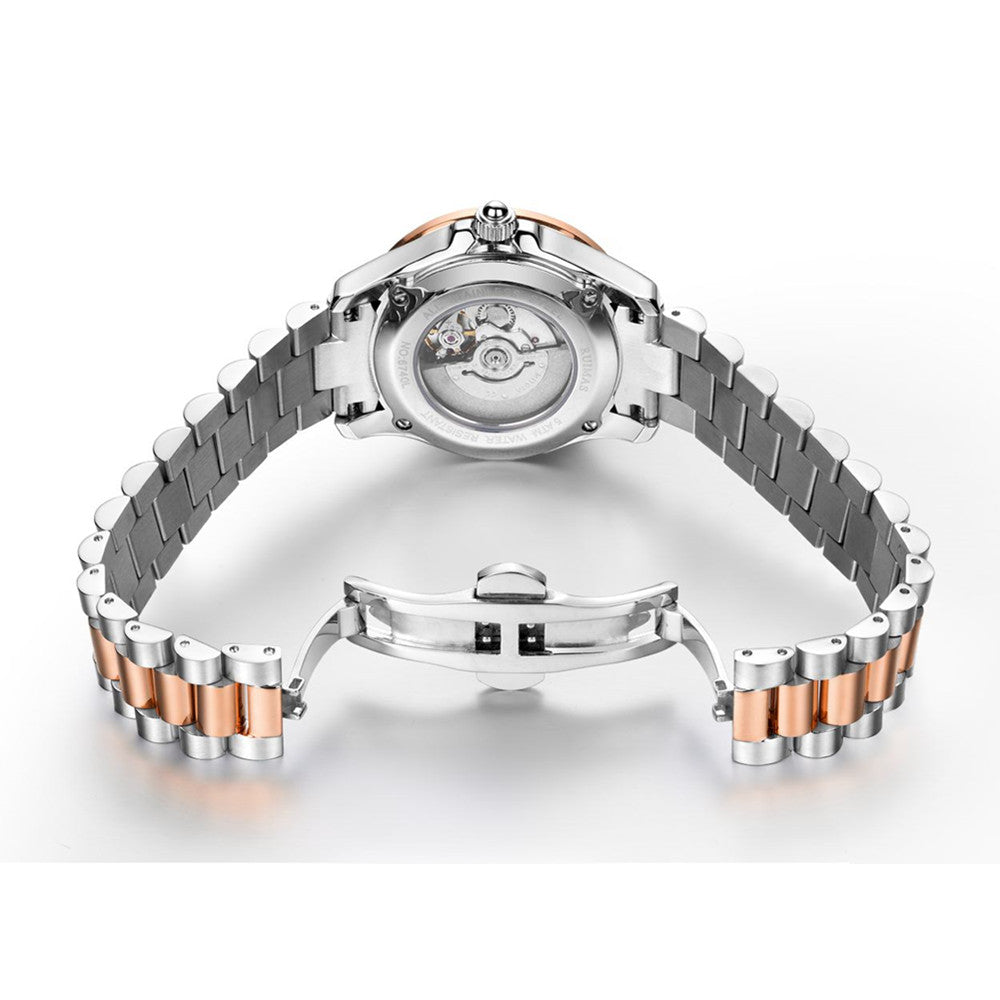 RUIMAS Women's Sapphire Automatic Mechanical Watch – Luxury Steel Bracelet with Crystal Bezel