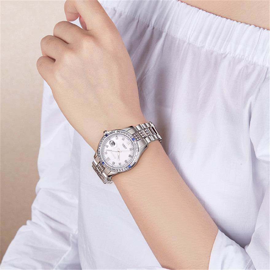RUIMAS Women's Sapphire Automatic Mechanical Watch – Luxury Steel Bracelet with Crystal Bezel