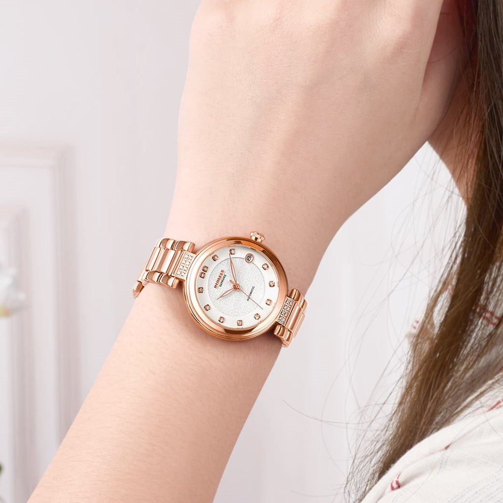 RUIMAS Women's Automatic Mechanical Watch – Stainless Steel Strap, Date Display