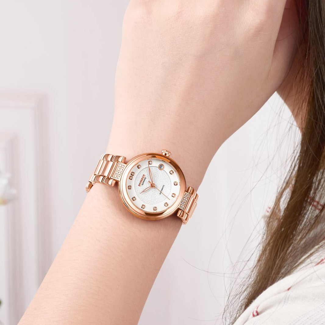 RUIMAS Women's Automatic Mechanical Watch – Stainless Steel Strap, Date Display