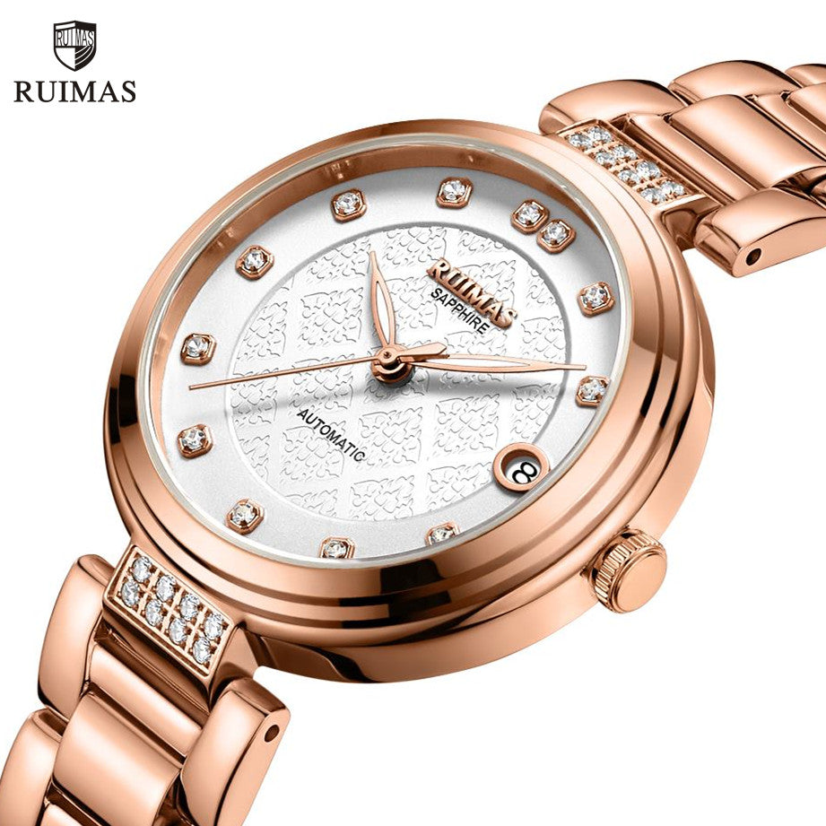 RUIMAS Women's Automatic Mechanical Watch – Stainless Steel Strap, Date Display