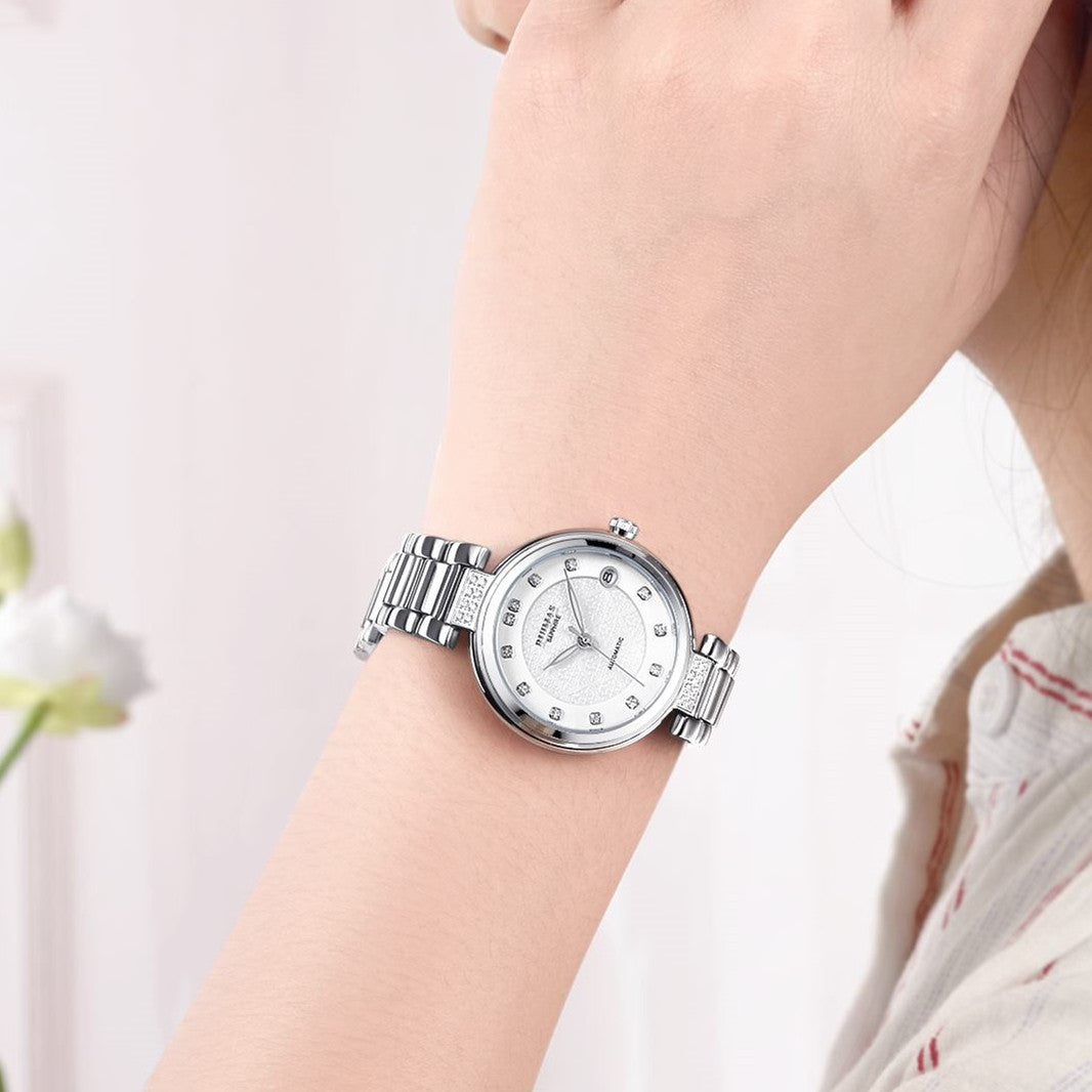 RUIMAS Women's Automatic Mechanical Watch – Stainless Steel Strap, Date Display